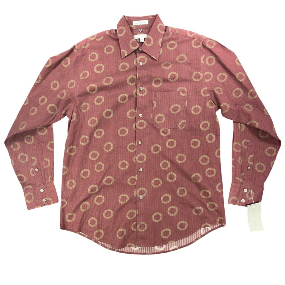 Geoffrey Beene Y2K Circle Print Shirt Mens M Burgundy Cotton NWT New